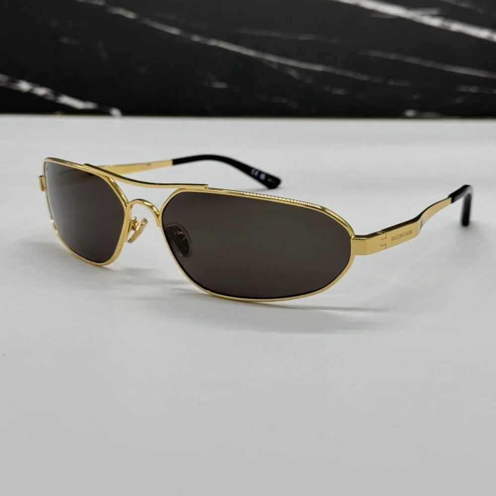 NEW BB0227S 001 BALENCIAGA DARK GOLD/GREY MEN BALENCIAGA SUNGLASSES - Picture 4 of 13